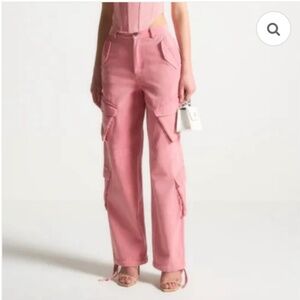 NWOT Maniere De Voir High Waist Cargo Pants Pink Original Price $150 SZ: 12